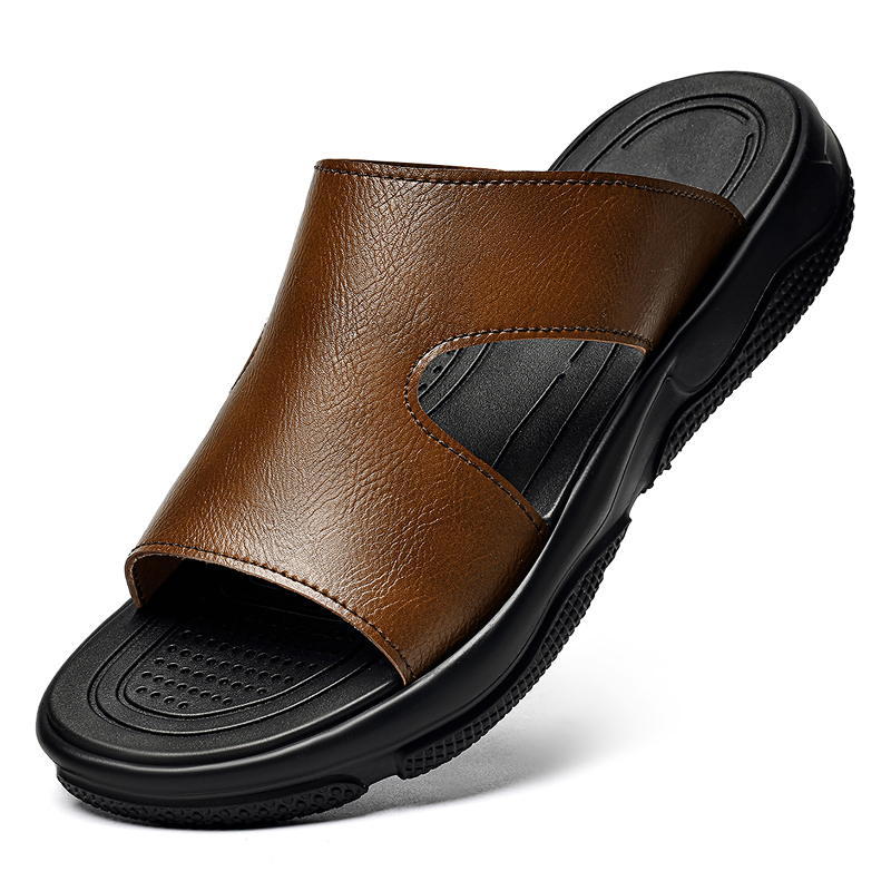 Men'S Shoes Qn - Мужские кожаные сандалии-шлепанцы с нескользящей толстой